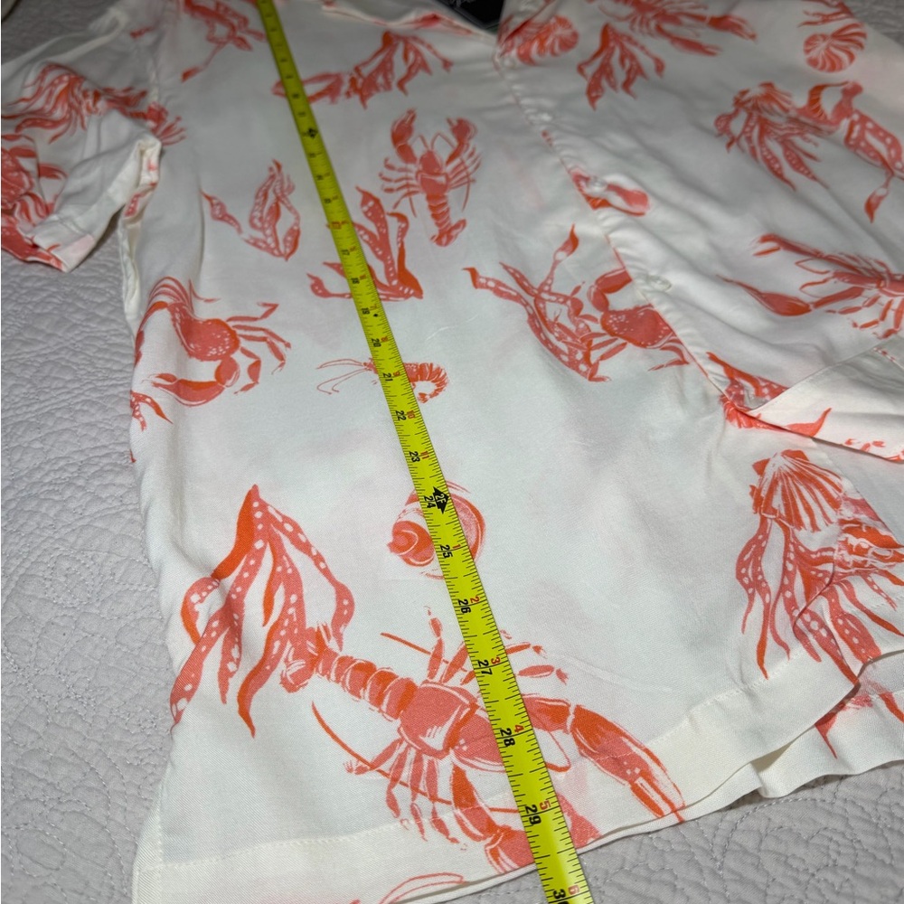 Men’s Short-Sleeve Lobster Print Shirt - Cream with Coral - Picture 4 of 12